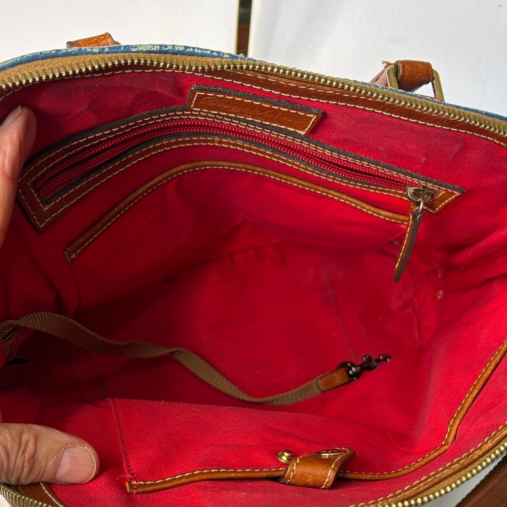Dooney & Bourke Cerulean Blue and Tan Pebble Leather Domed Satchel - Picture 6 of 11